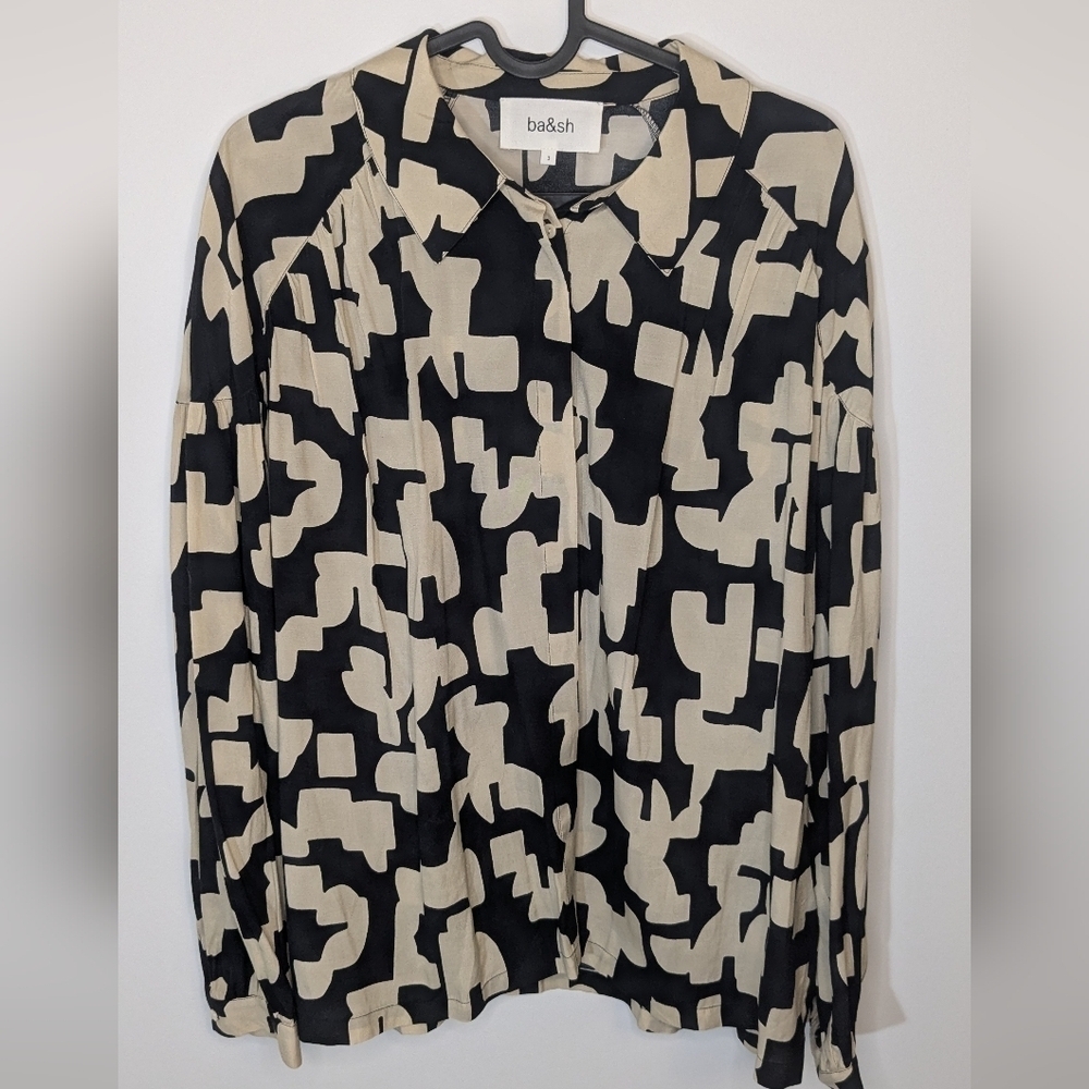 ba&sh Pirce Blouse - two tone black and tan button up shirt - Size 8